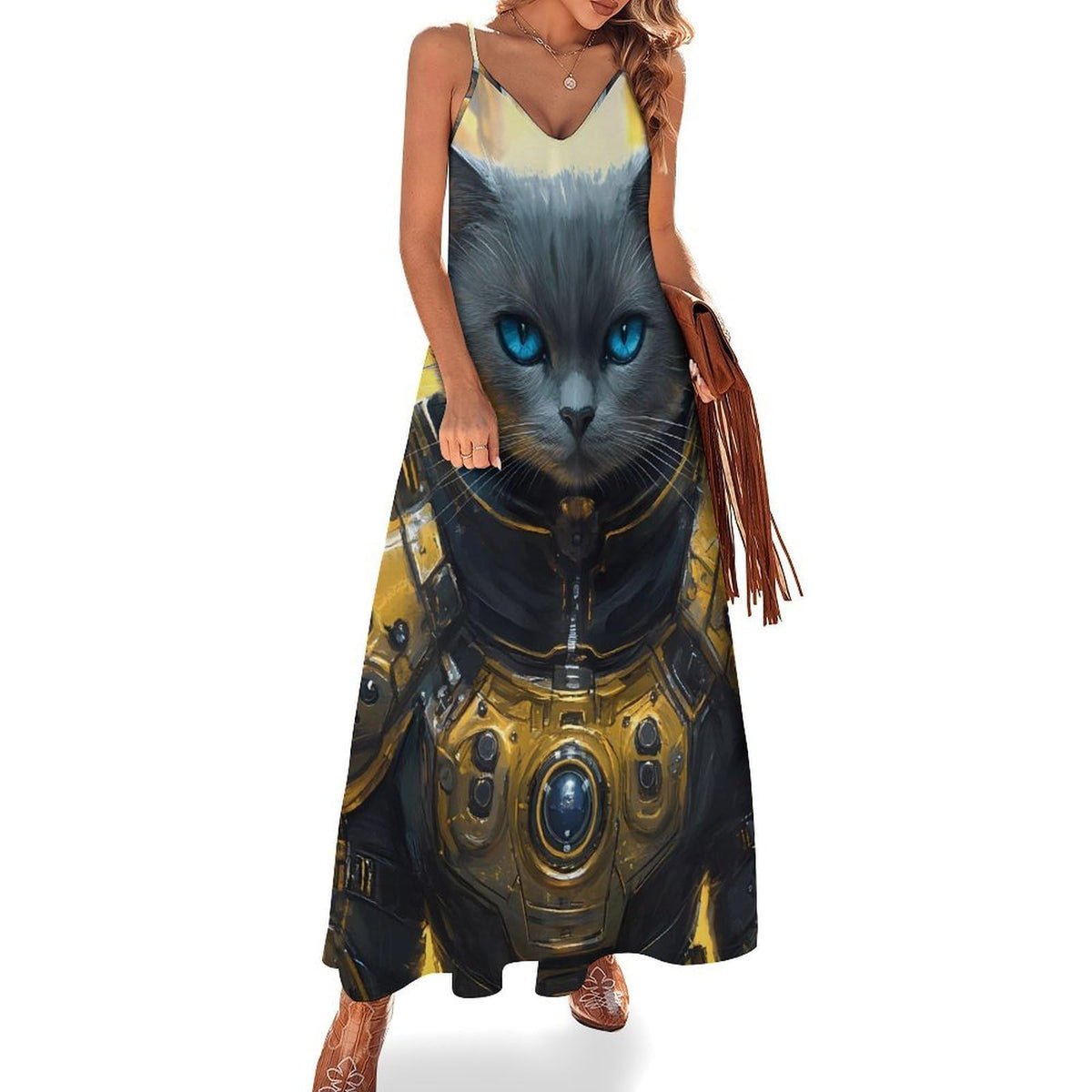 longue décontractée sans manches Cat Soldier pour femme, idéale pour l'été à la plage et les vacances.