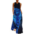 longue d'été léopard bleu lumineux pour femme, sans manches, style décontracté, idéale pour la plage.