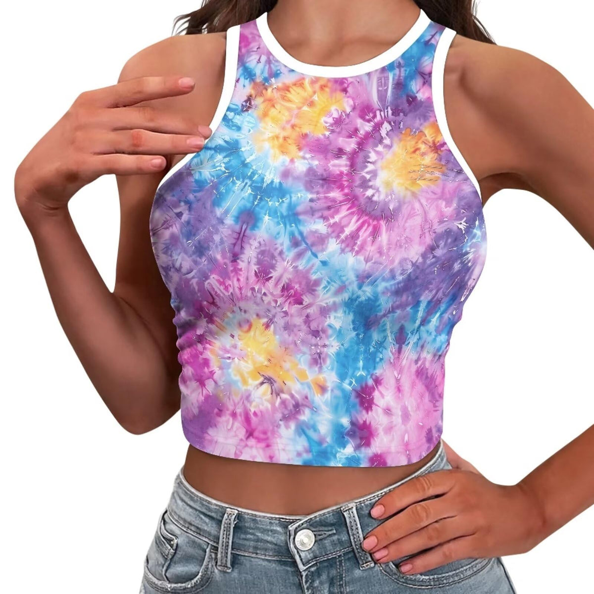 Crop tops pour femmes, débardeurs à col montant, t-shirts de yoga